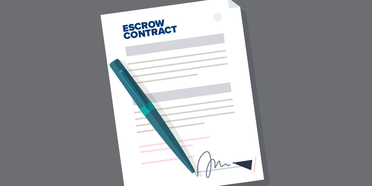 Escrow contract with a pen signing it